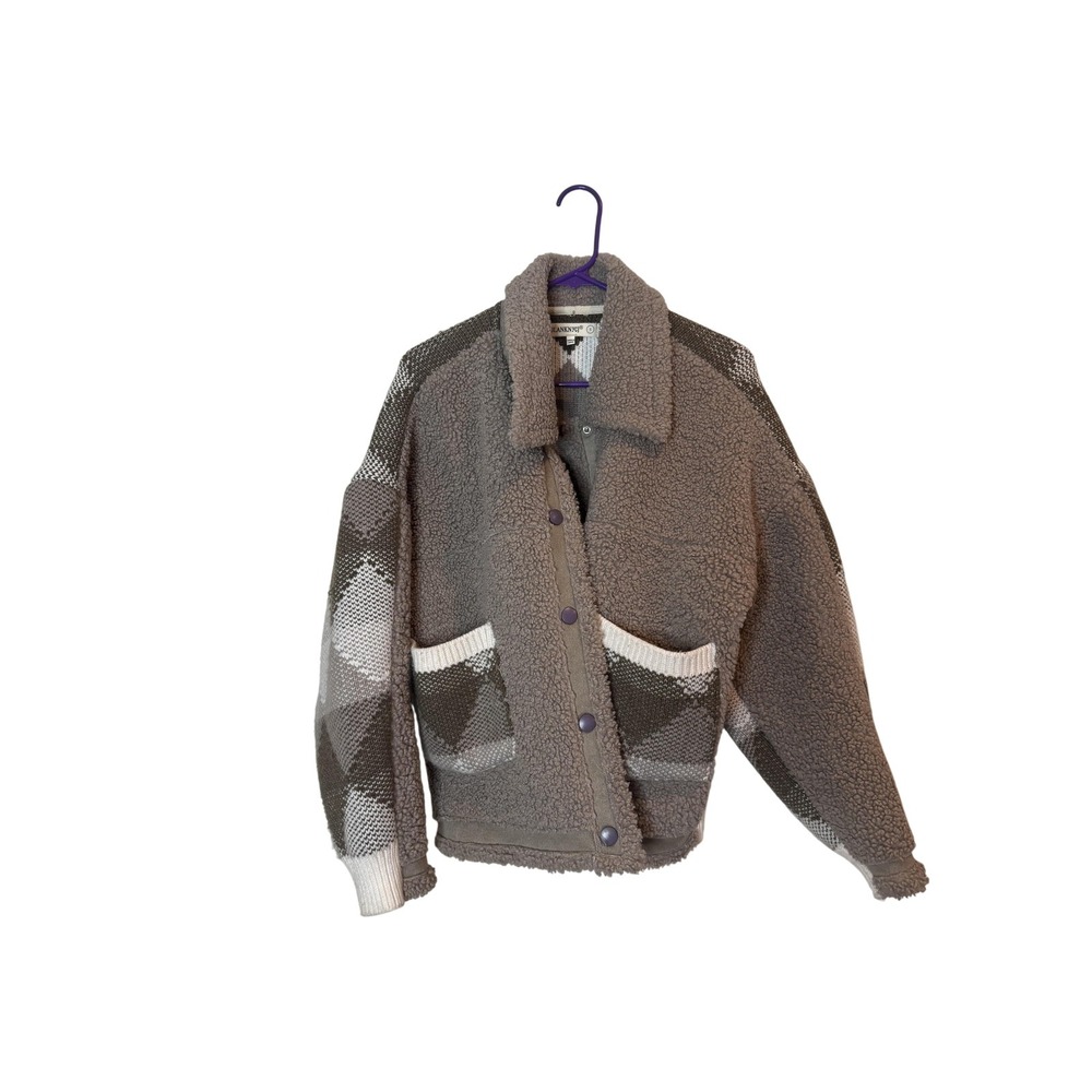 BLANKNYC Jacket Womens Small Brown Sherpa‎ Knit Bomber Shearling Cozy 01JP6005